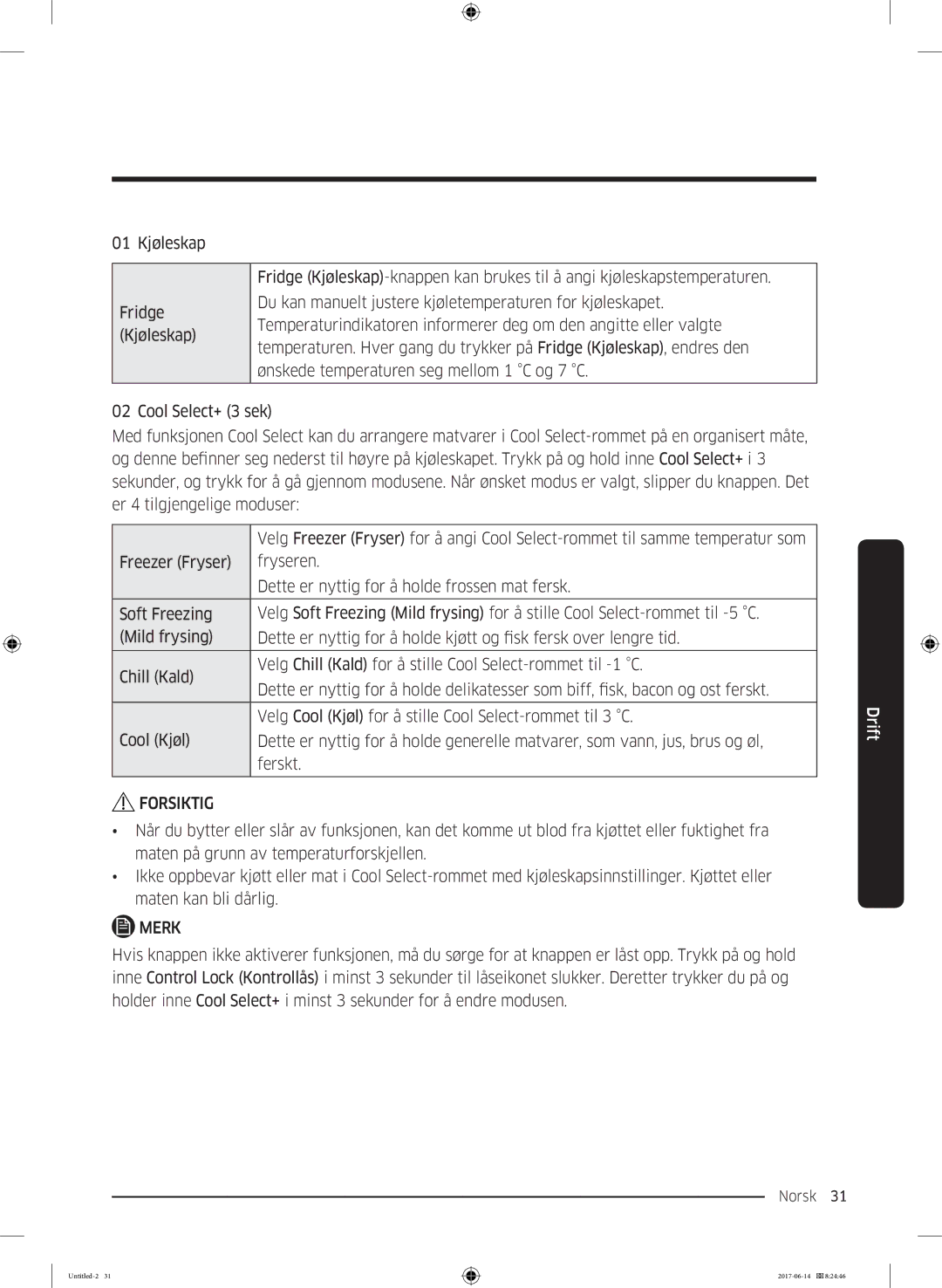 Samsung RF60J9020WZ/EE manual Norsk 31  